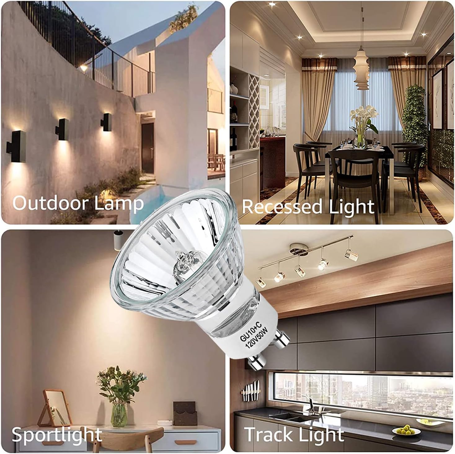 PaeorRorL GU10 Halogen Light Bulbs,6 Pack 50W Dimmable MR16 GU10 Light Bulbs with Glass Cover,gu10+c 120v Bulbs for Track&Recessed Lighting,Gu10 Base Bulb with 120°Flood Beam,Long Lifespan