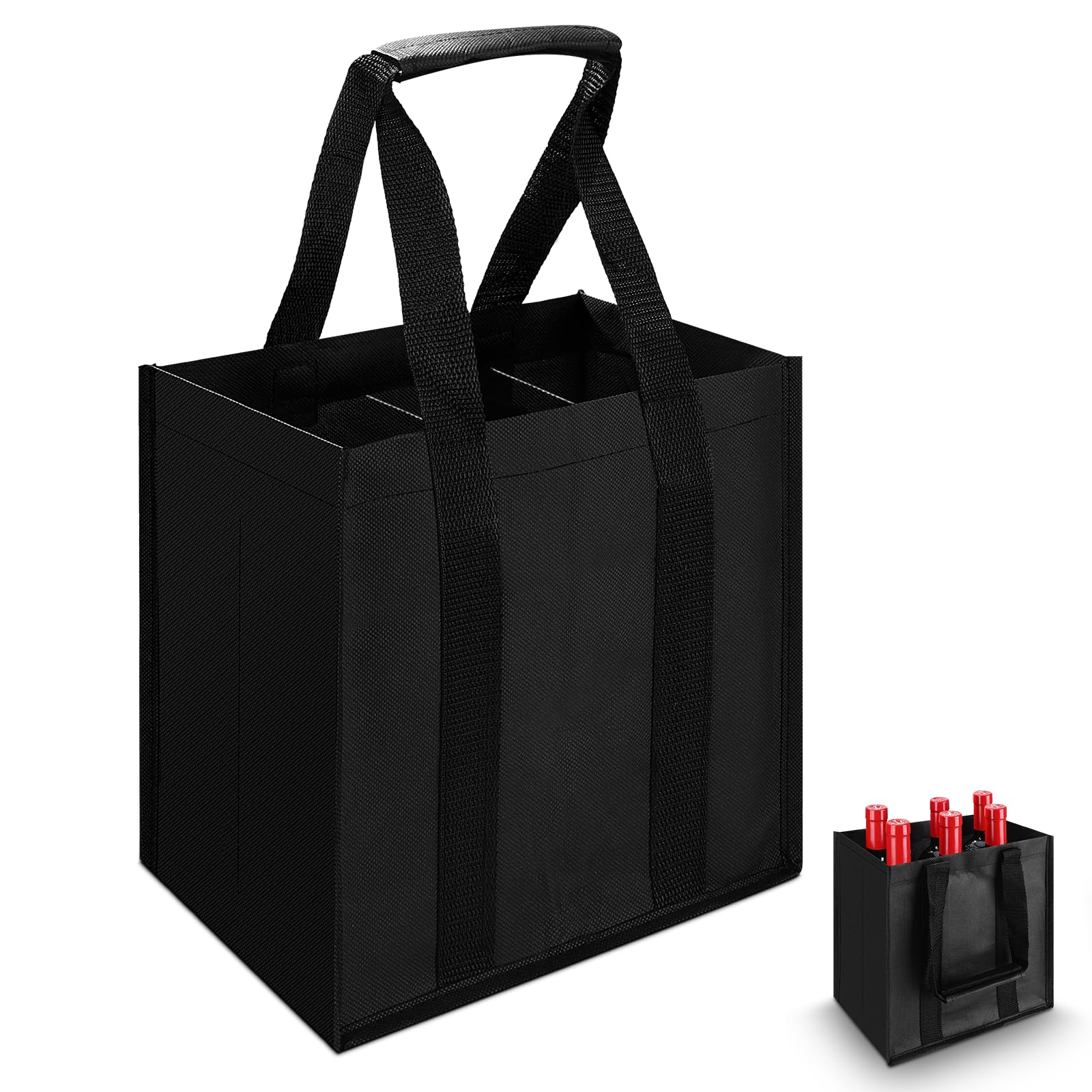 Borsa Per Bottiglie Con 6 Scomparti - Riutilizzabile, Per Vino, Shopping E Picnic, 27x27x18 Cm