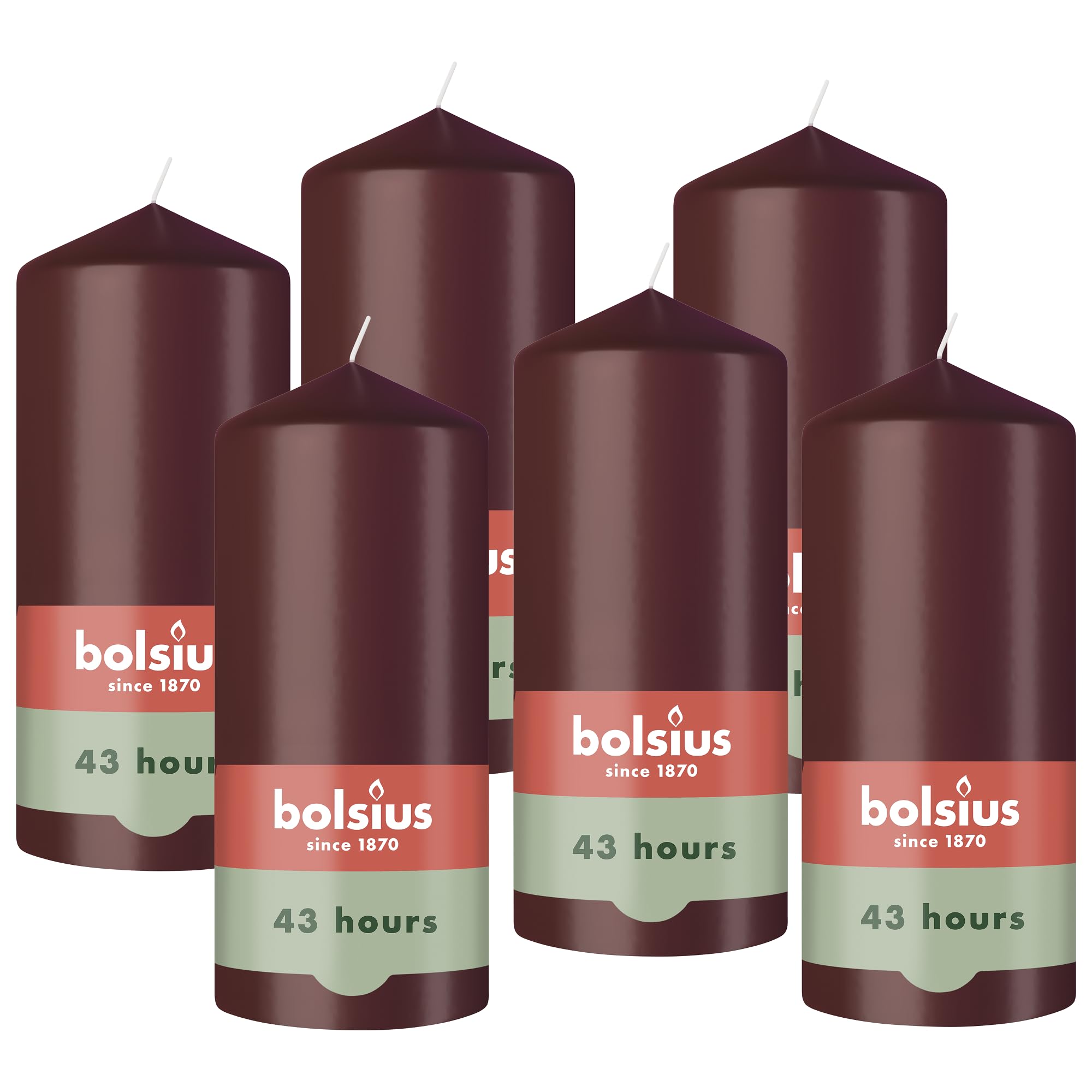 Bolsius – Essentials – glatte Stumpenkerze – Bordeaux – 13 cm – 6 Stück - Dekorative Kerzen – Enthält natürliches Pflanzenwachs – Ohne Palmöl