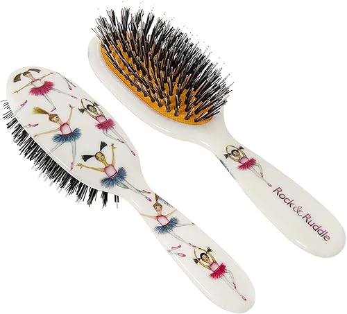 Rock & Ruddle Natural Mixed Boar Bristle Hair Brush for Women and Kids (Small 6.9") - Perfect for Wet or Dry Hair, Detangling Smoothing Blowdrying - Designed & Made in UK - Ballet Dancers Design