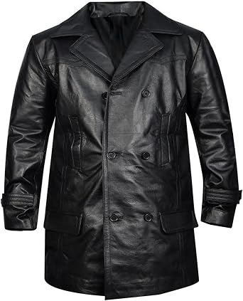 German Classic Officer WWII Military Uniform Black Real Leather Trench Coat,XXS-3XL