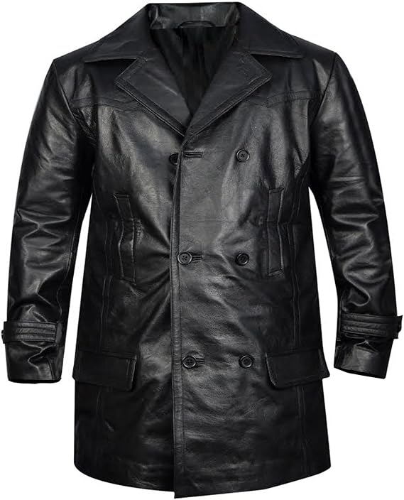 German Classic Officer WWII Military Uniform Black Real Leather Trench Coat,XXS-3XL