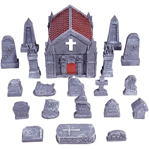 Rileryan 20 PCS Miniature Church Tombstones Gargoyle Figurines DIY Graveyard