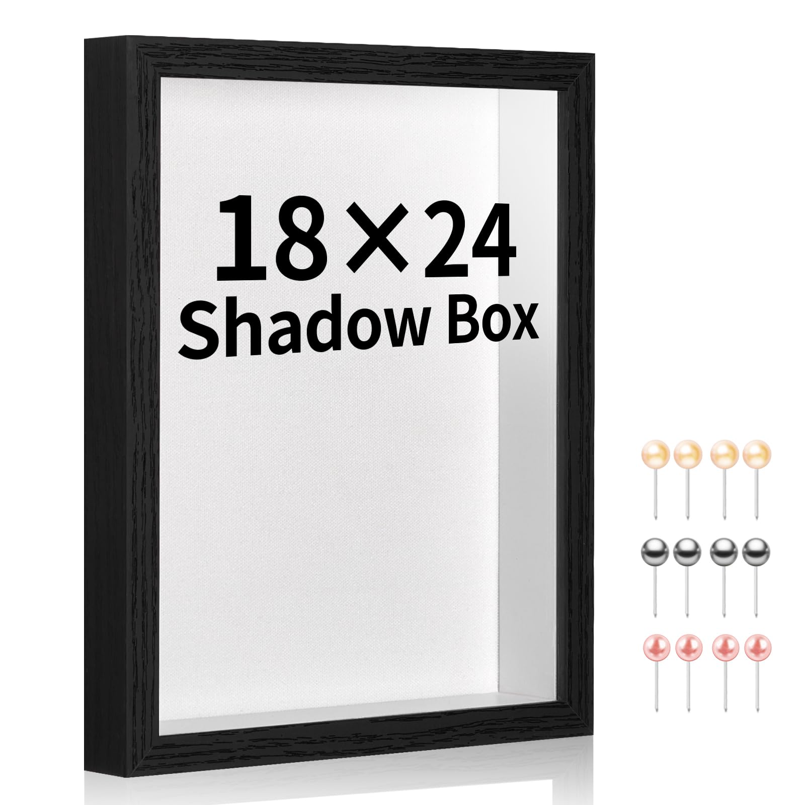 18x24 Shadow Box Picture Frame Display Case with Soft Linen Back-Thickened Panel,Large Black Deep Shadow Box Frame 18x24 for Jersey Graduation Items Flower Photo Craft Memorial