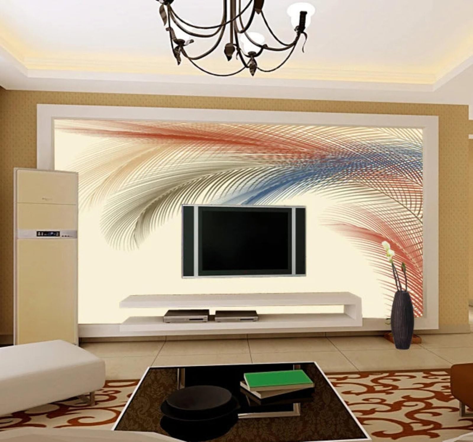 Wallpaper-3D-Xlm 400Cm×280Cm(B×H) Simple Elegant Colourful Feathers Art 3D Wallpaper Easy Install Feature Office Living Room Sofa Bedroom Tv Background Wall Decoration-400Cm×280Cm
