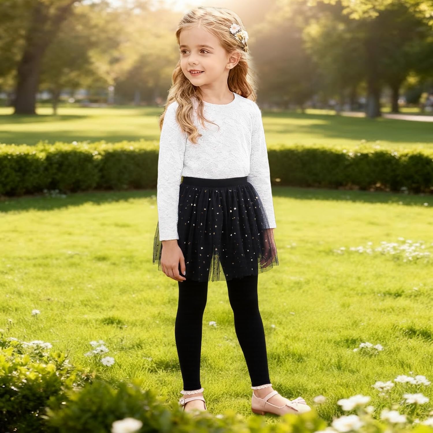 Girls Leggings with Skirt Footless Sparkly Tulle Skirt Pants for Kids Toddler Baby 1-8 Years - Image 6