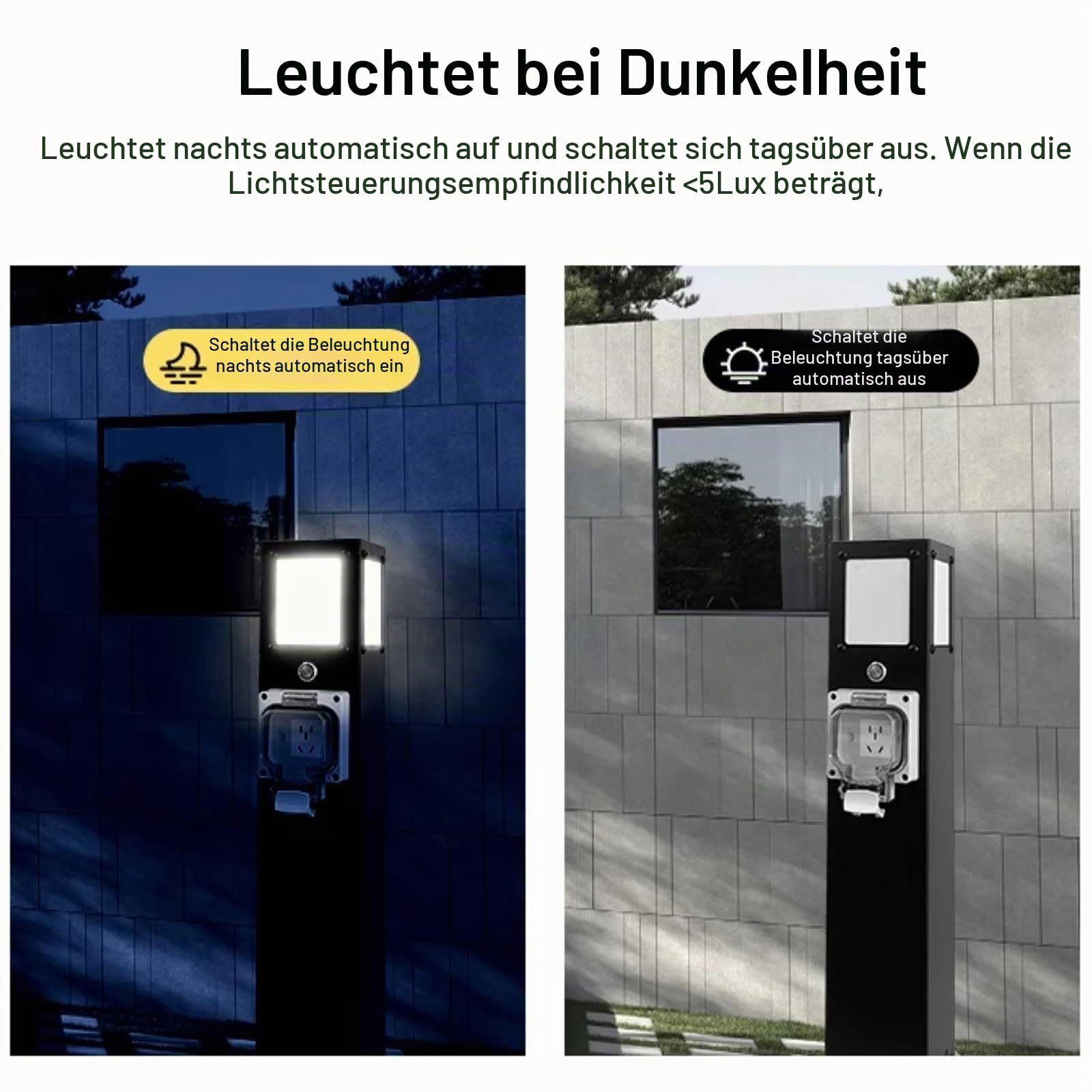 Wassersäule für den Garten 304 Edelstahl Outdoor Square Standing mit LED-Licht und Wasserhahn Wetterfeste Stromsäule(60cm/24in)