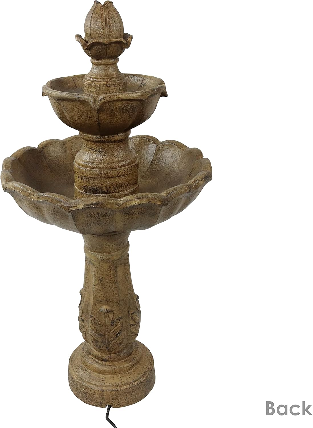 Sunnydaze Blooming Flower 38-Inch 2-Tier Outdoor Water Fountain with Electric Submersible Pump for Garden, Patio or Yard