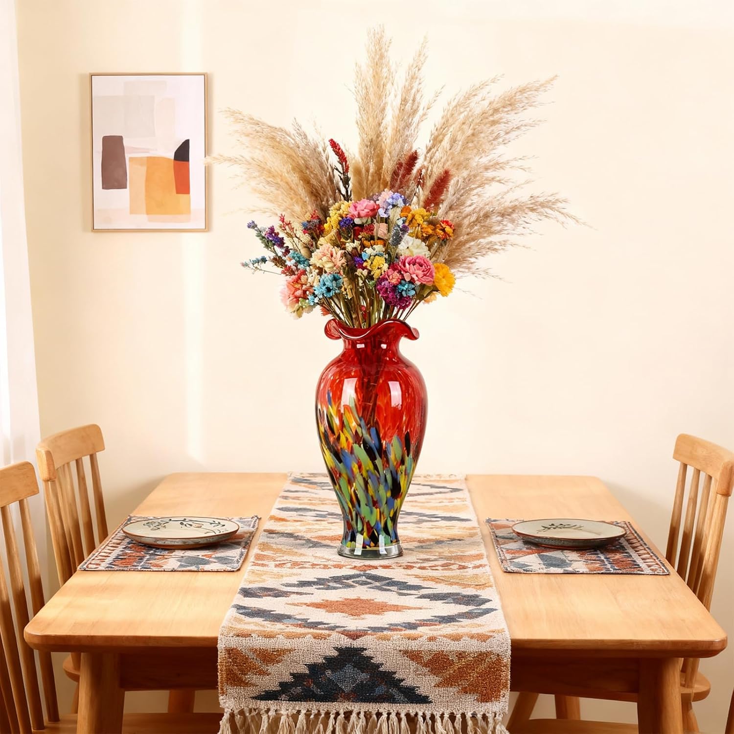 Hand-Blown Glass Decorative vase, Unique red Glass vase, Modern Art Home Decor, Perfect as a Centerpiece for Living Room Dining Tables, Display on TV cabinets, or Wedding Floral Arrangements.