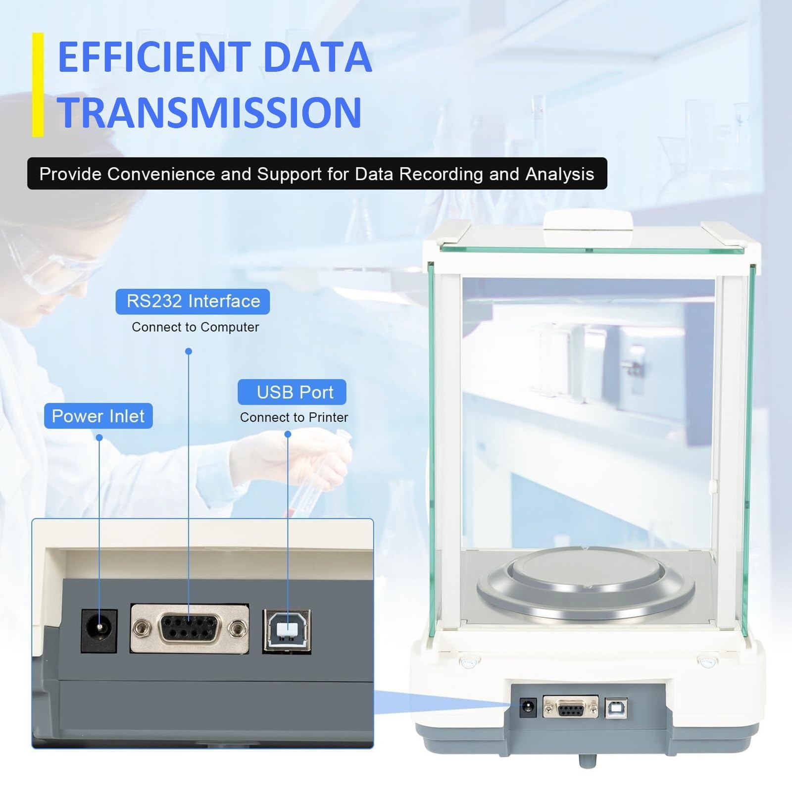 0.0001g Precision Lab Scale, 120g capacità Equilibrio analitico Digitale con Display LCD, Protezione da sovraccarico, interfacce RS232 e USB per Gioielli, Farmacia, Test di Laboratorio ed esperimenti