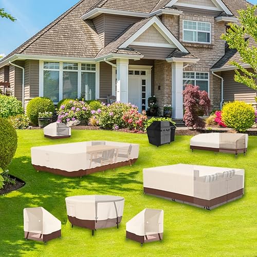 Miniatura 6 de Tuyeho Funda para muebles de patio de 74 x 48 x 28 pulgadas tela Oxford duradera y resistente al agua y a la intemperie para tu mesa de café y