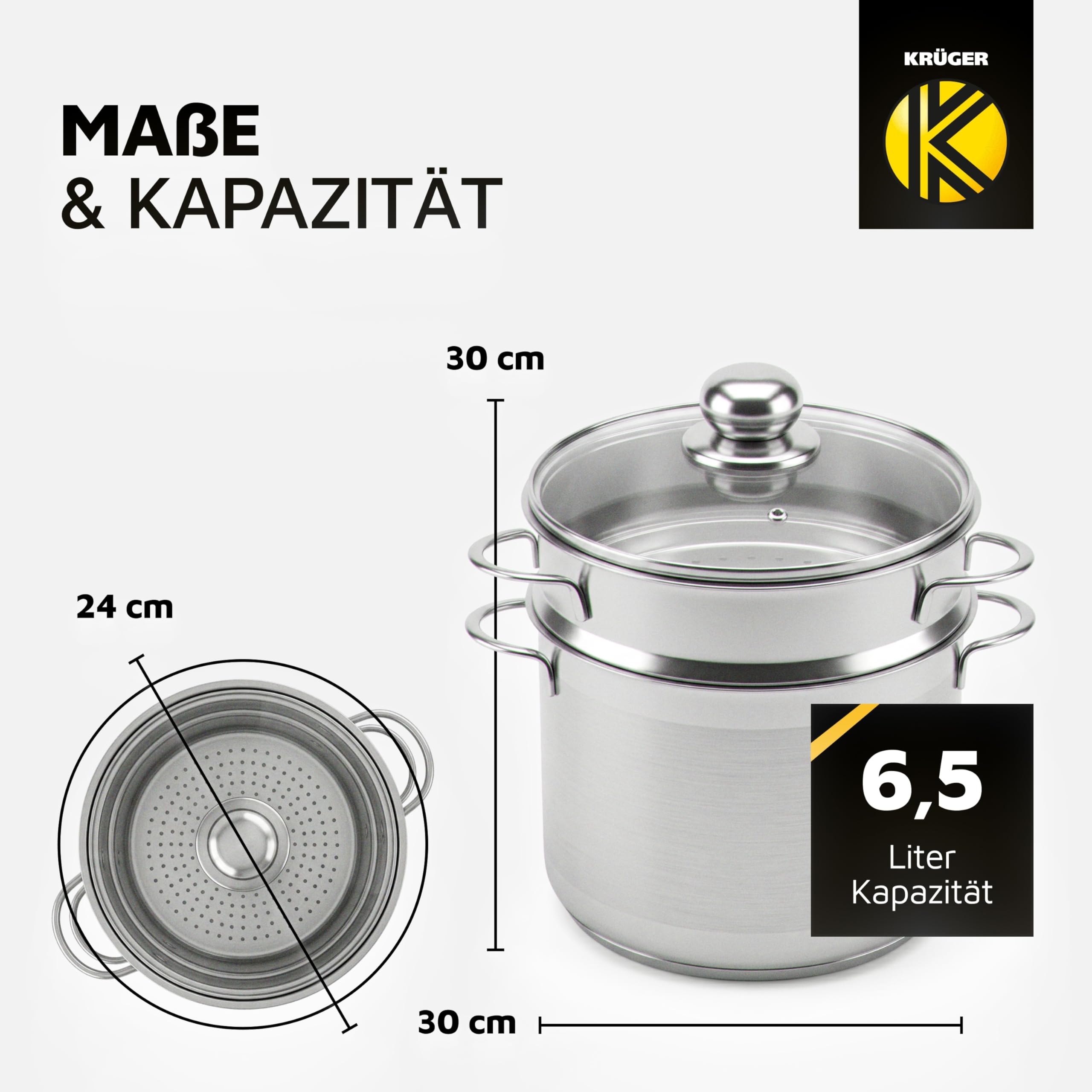 Krüger Spa - Pentola per Spaghetti in Acciaio Inox, 24 cm