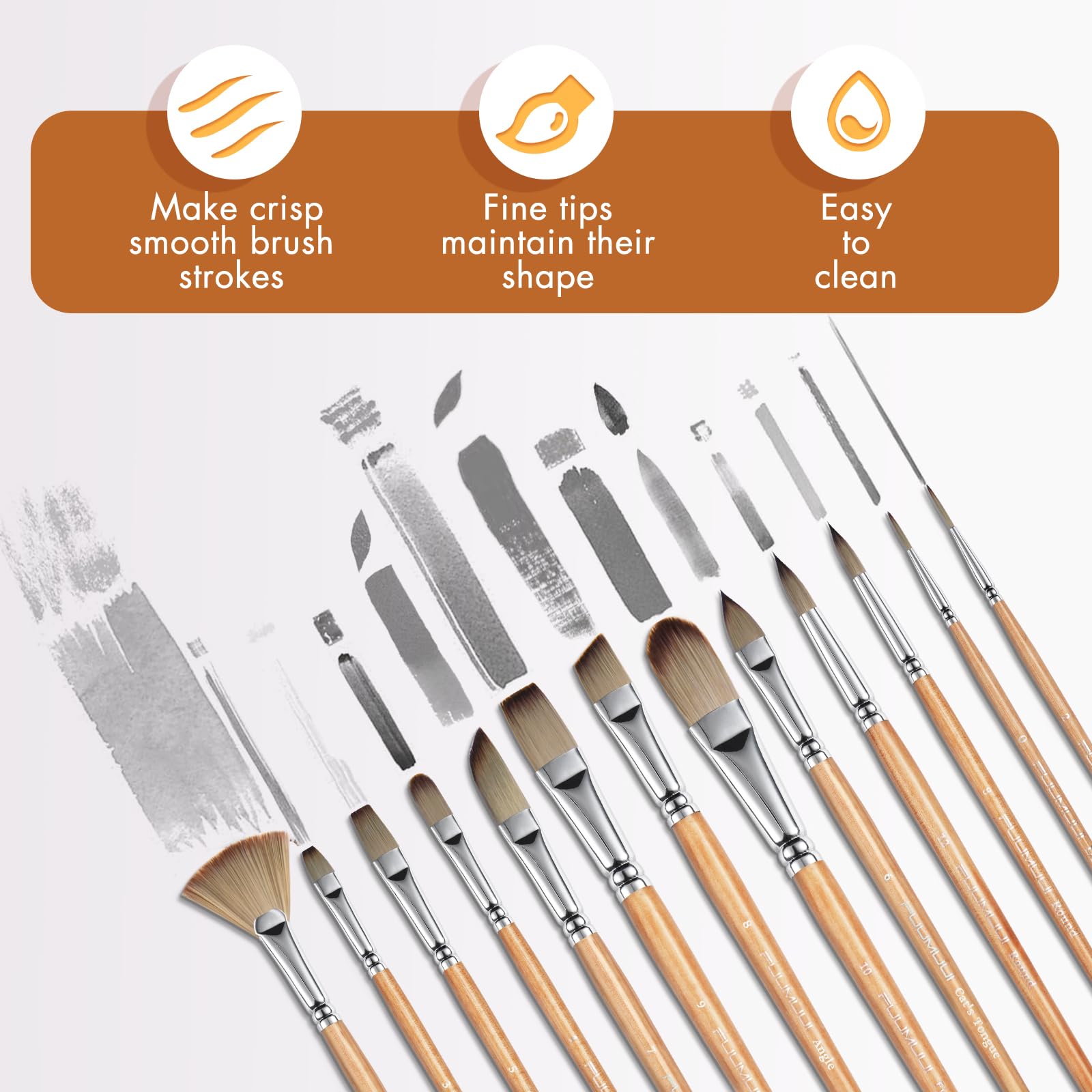 Fuumuui Set di 26 pennelli professionali per pittura acrilica, gamma completa di dimensioni con manico corto e largo piatto e spatola per acrilico, olio, acquerello, guazzo
