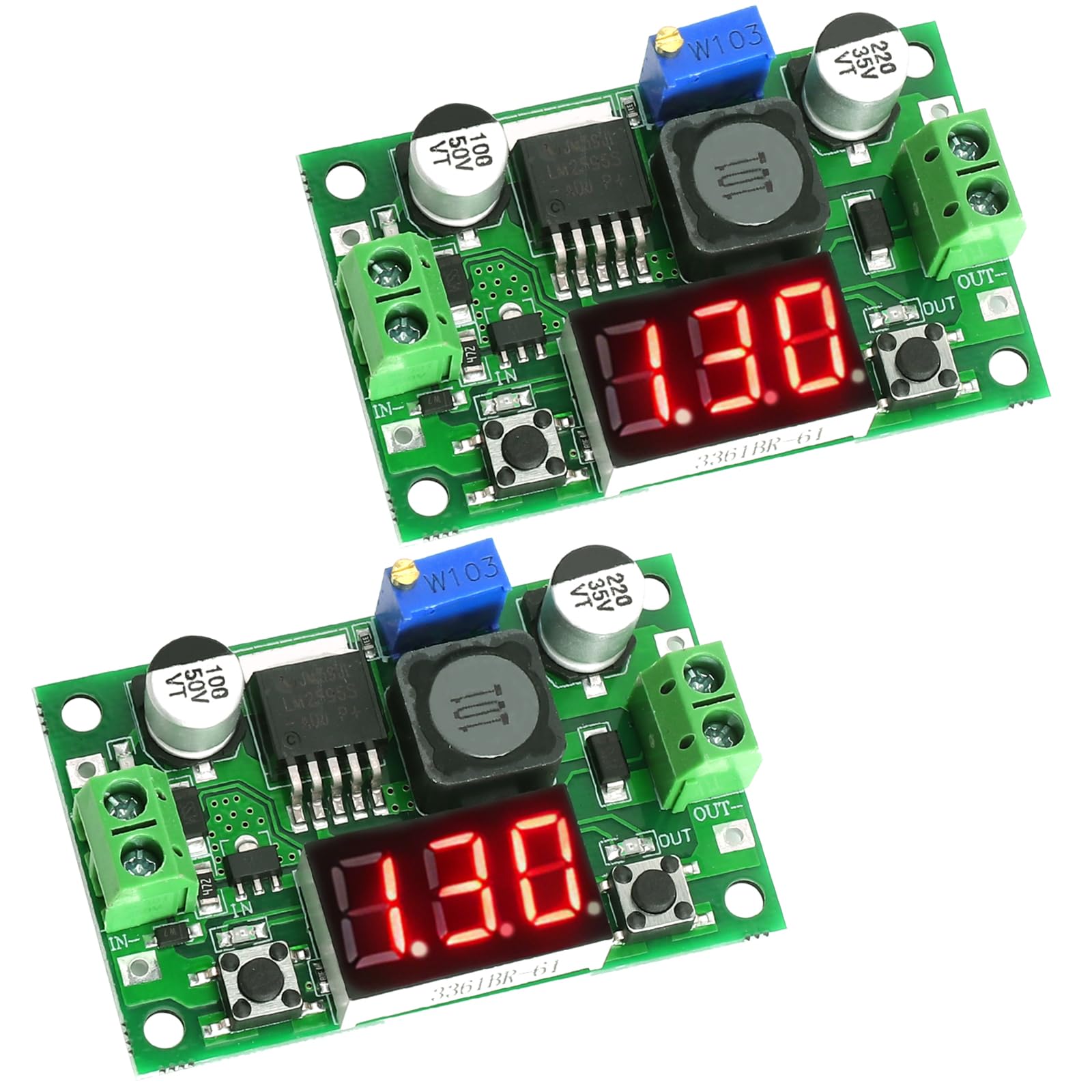 HENGBIRD 2 sztuki regulowanego zasilacza DC Step Down, regulator napięcia DC z woltomierzem LED, 4-40 V na 1,25-37 V, stabilny 2 A, maks. 3 A, do samochodów Arduino LED