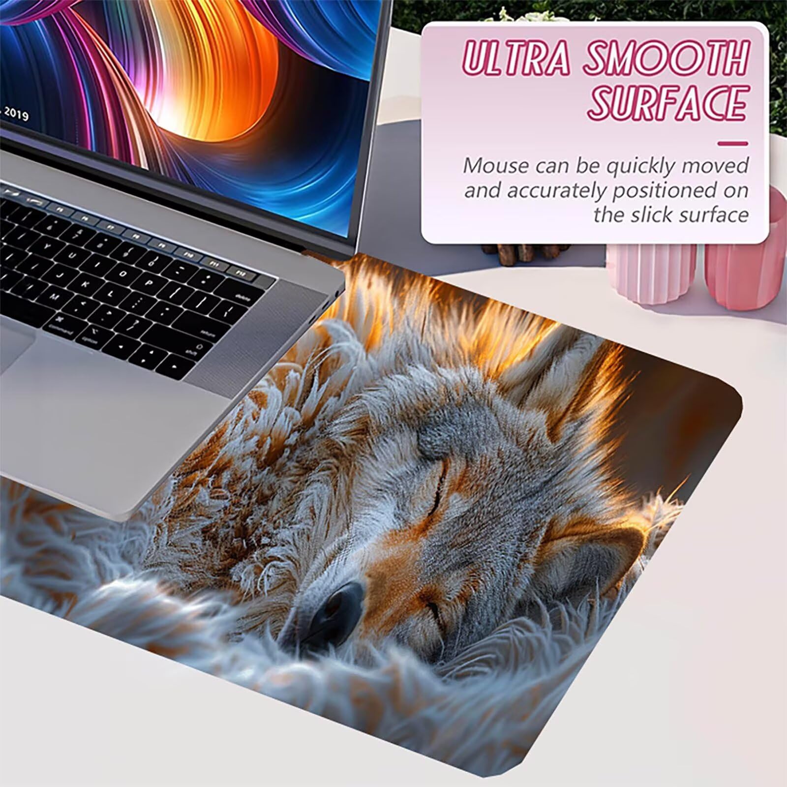 Tappetino Mouse XXL 1500 x 800 mm, Tappetino Mouse Lupo, Gaming Mousepad Migliorare la Velocità e la Precisione, Mouse Pad con Base in Gomma Antiscivolo, Ufficio Accessori Gaming, Bianco 9-7988