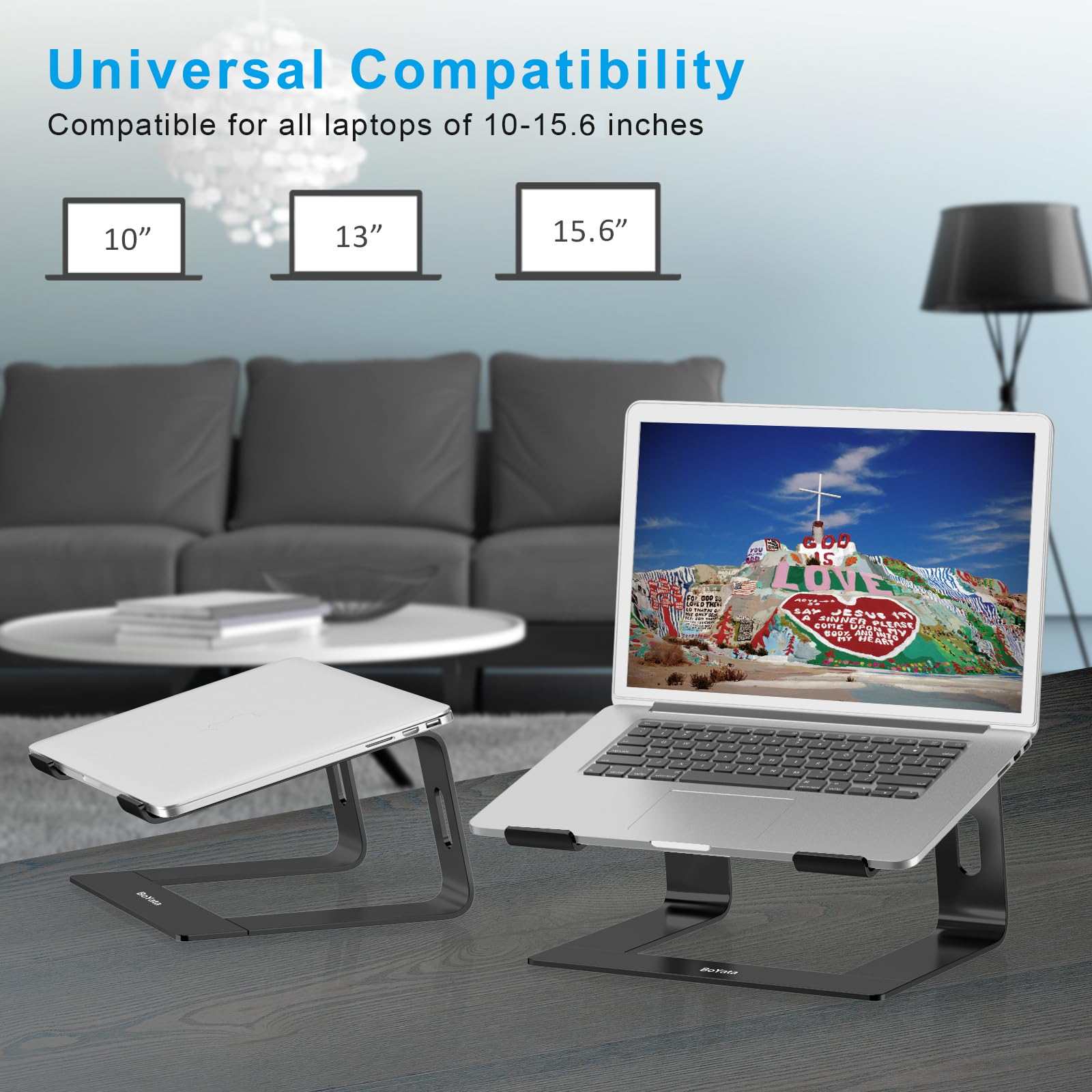BoYata Soporte Portatil, Laptop Stand, Aluminio Soporte Laptop, Soporte Ordenador Compatible con MacBook, DELL, Samsung, HP de 11-15,6" Portátil