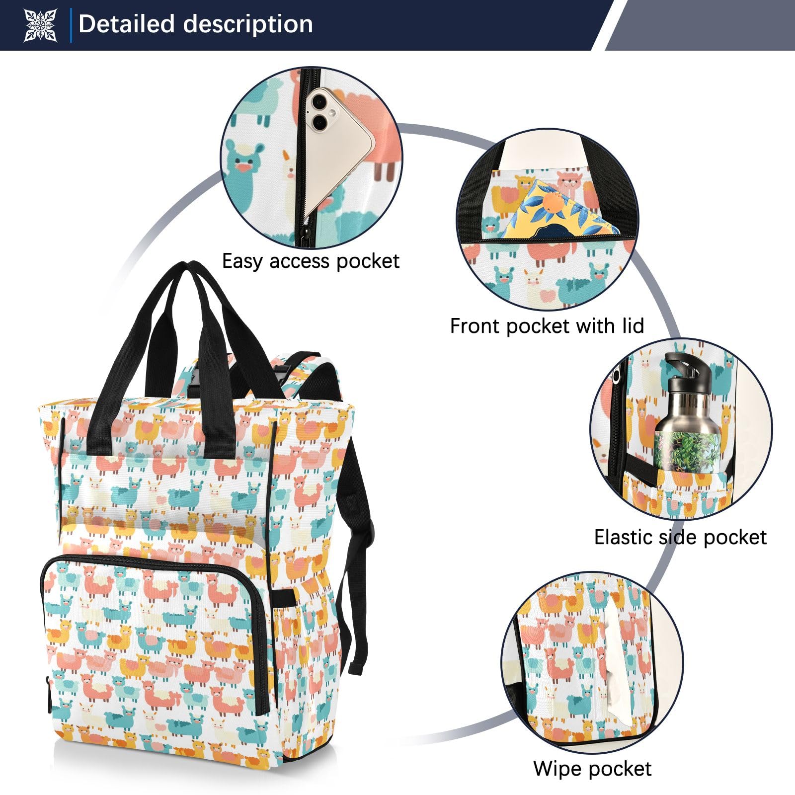Mnsruu Little Cartoon Alpaca Baby Diaper Bag Zaino Grande Borsa Impermeabile Viaggio Borse per Pannolini per Mamme e Papà