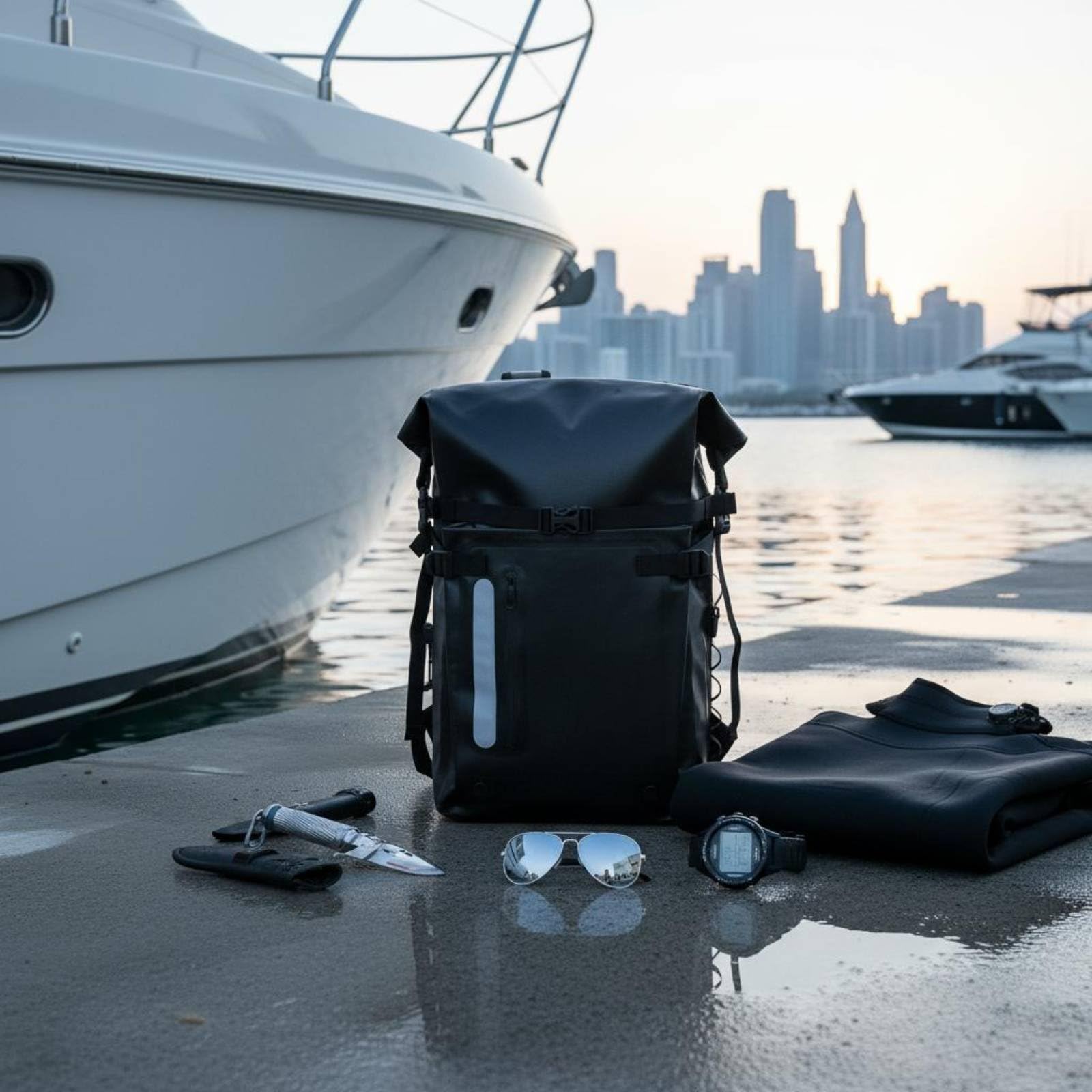 Sac à Dos Imperméable Sport Extérieur Multiusage Grand Contenant PVC 500D Fermeture Solide Adapté au Rafting Baignade Randonnée Plage, Noir, Noir, 30L