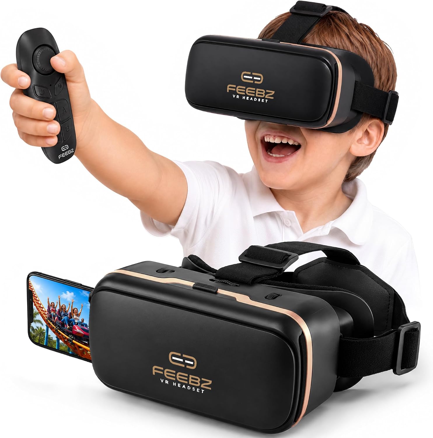 3D VR Headset for Kids + Android Remote - for iPhone & Android Phones | with 3D VR Videos & Apps Links | Virtual Reality Goggles Set for Beginners