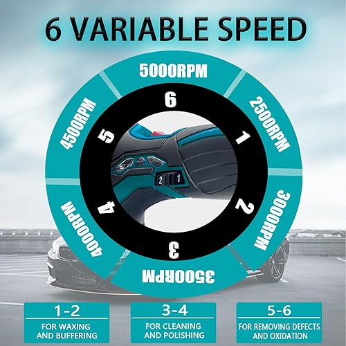 Miniatura 2 de PEDONY Pulidora inalámbrica de 6 pulgadas, máquina enceradora de pulido portátil con 6 velocidades variables, 2 unidades de 2000 mAh de pulido de