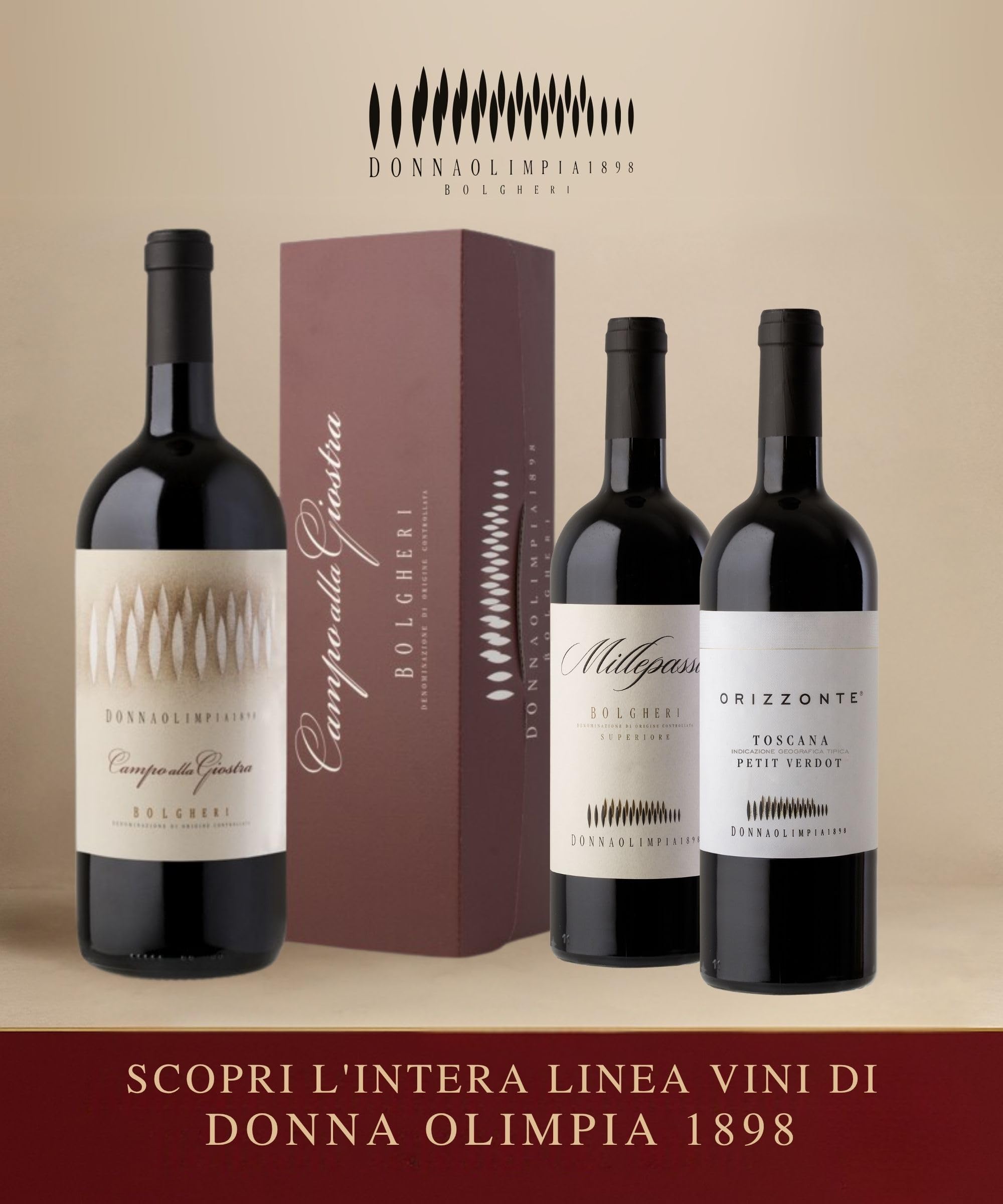 Donna Olimpia 1898 Millepassi 2020 Cassa Legno Bolgheri Superiore DOC - Cabernet Sauvignon, Merlot, Petit Verdot, affinamento in barrique, vino rosso toscano di alta qualità, 0.75L