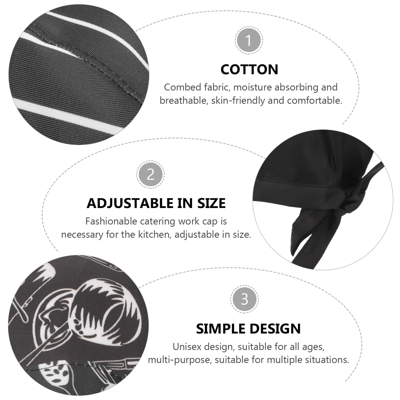 6 Gorros de Chef Mantienen el Cabello Recogido Transpirables Ajustables de Algodón Unisex y Cómodos para Cocina y Hoteles para Hombres y Mujeres