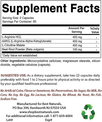 Miniatura 2 de Best Naturals L-Arginina NO Booster Triple Strength 1300 mg porción 120 cápsulas vegetales (120 unidades (paquete de 3))