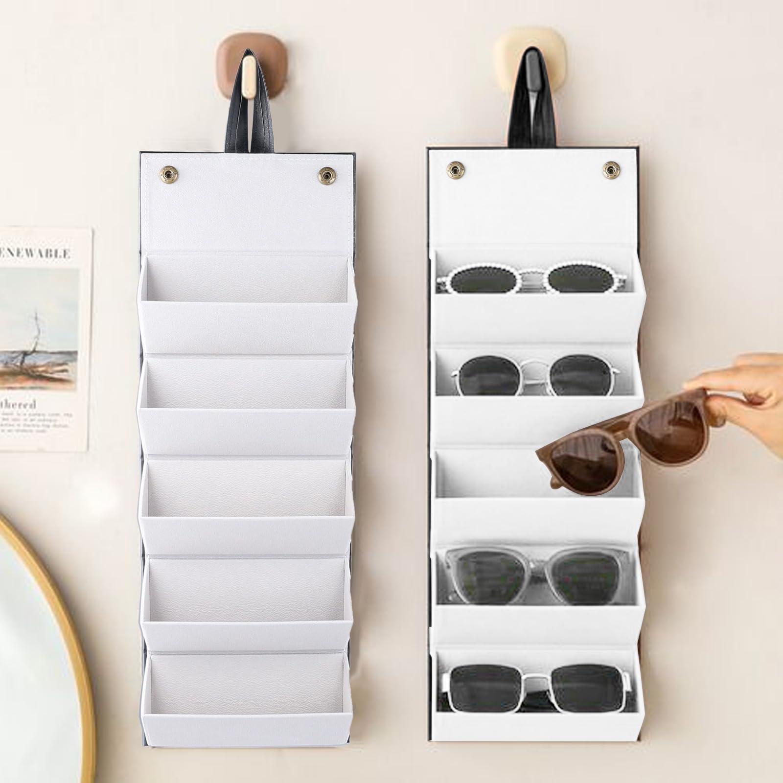 Boîte de rangement pour lunettes de soleil avec 5 compartiments, étui de voyage pour ranger les étuis à lunettes, organiseur portable pour lunettes de soleil pour hommes et femmes, étui à