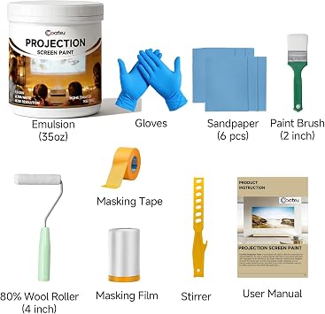Projector Screen Paint 35 oz (Covers 100-120 sf) for Picture Perfect 1080 HD and 4K UHD Clarity, Ambient Light Rejecting Projection Screen Paint for Wall, Digital Theater White