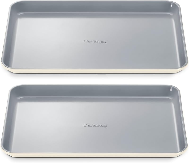 Bandeja para hornear mediana de cerámica antiadherente Duo | Revestimiento cerámico naturalmente resbaladizo, no tóxico, sin PTFE ni PFOA, perfecto para hornear, asar y más, (15" x 10"), color crema