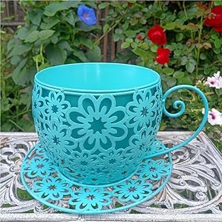 Hollowed Teacup Planter, Farmhouse Metal Indoor Outdoor Planter, Cute Fl...