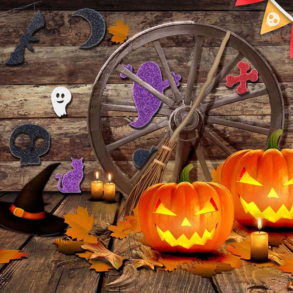 NT-ling Adesivi in schiuma per Halloween, in schiuma, autoadesivi, a forma di zucca per bambini, per Halloween, feste, dolcetti o scherzi, divertenti adesivi per bambini, 100 pezzi