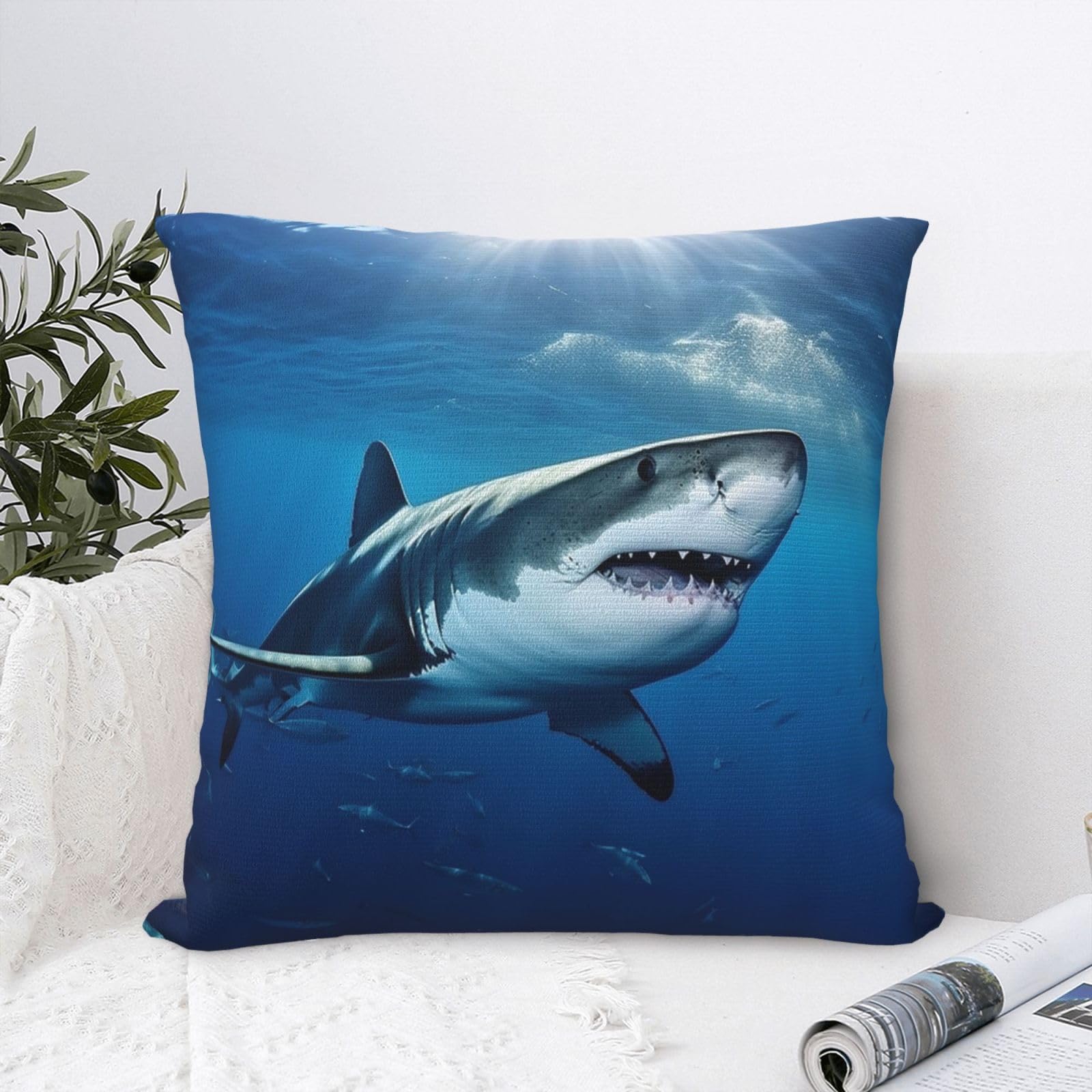 FodPand Luxury Velvet Throw Pillow Covers 18"x18" Super Soft Decorative Pillow Cases - Ocean Sea Animal Shark Pillowcases Modern Lumbar Cushion Cases for Couch Sofa Bed Pillow Shams
