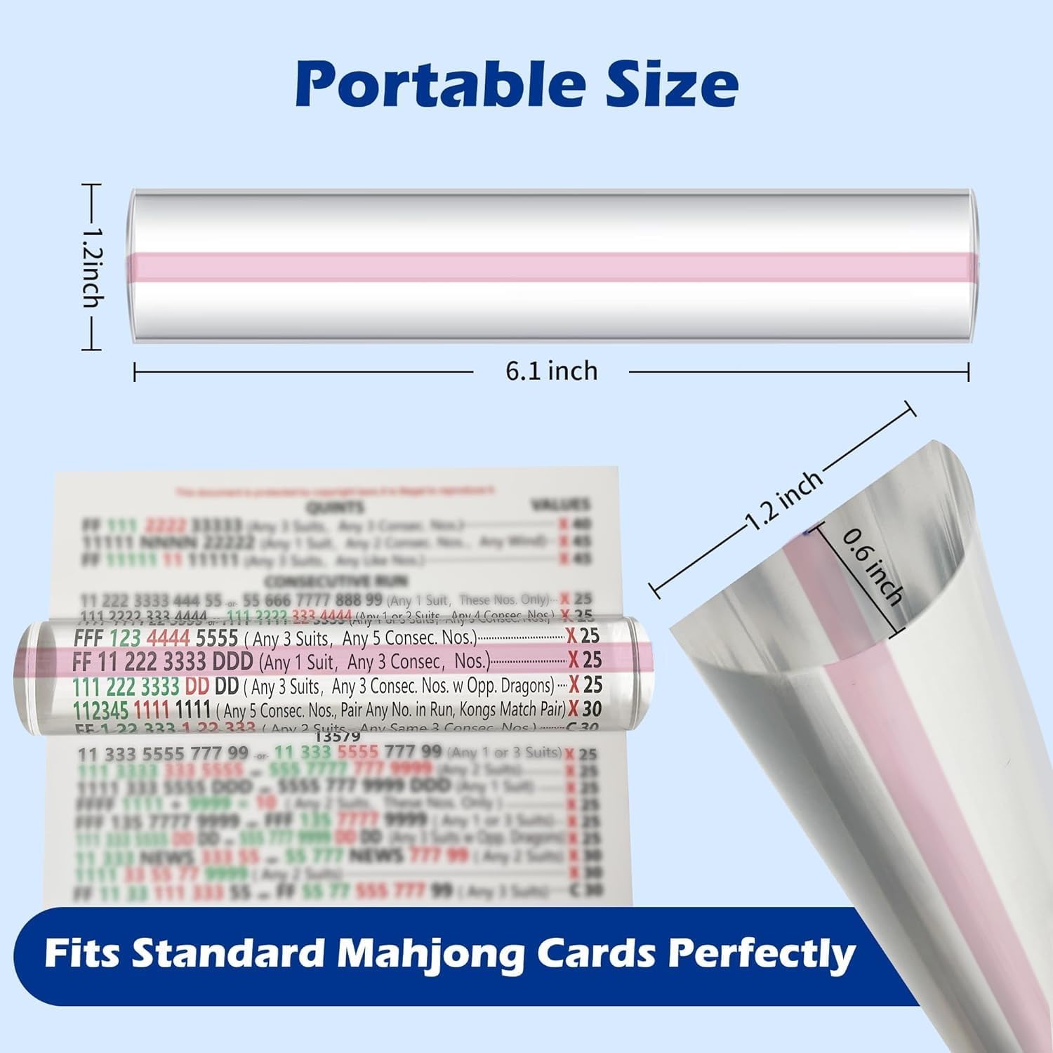 2 Pack Mahjong Line Finder, 6.1 x 1.2 x 0.6 Large Card Magnifier with Blue Guiding Line, Professional Reading Aid for American Mahjong, Extra Wide & Thick Ruler for Seniors (Light Pink)