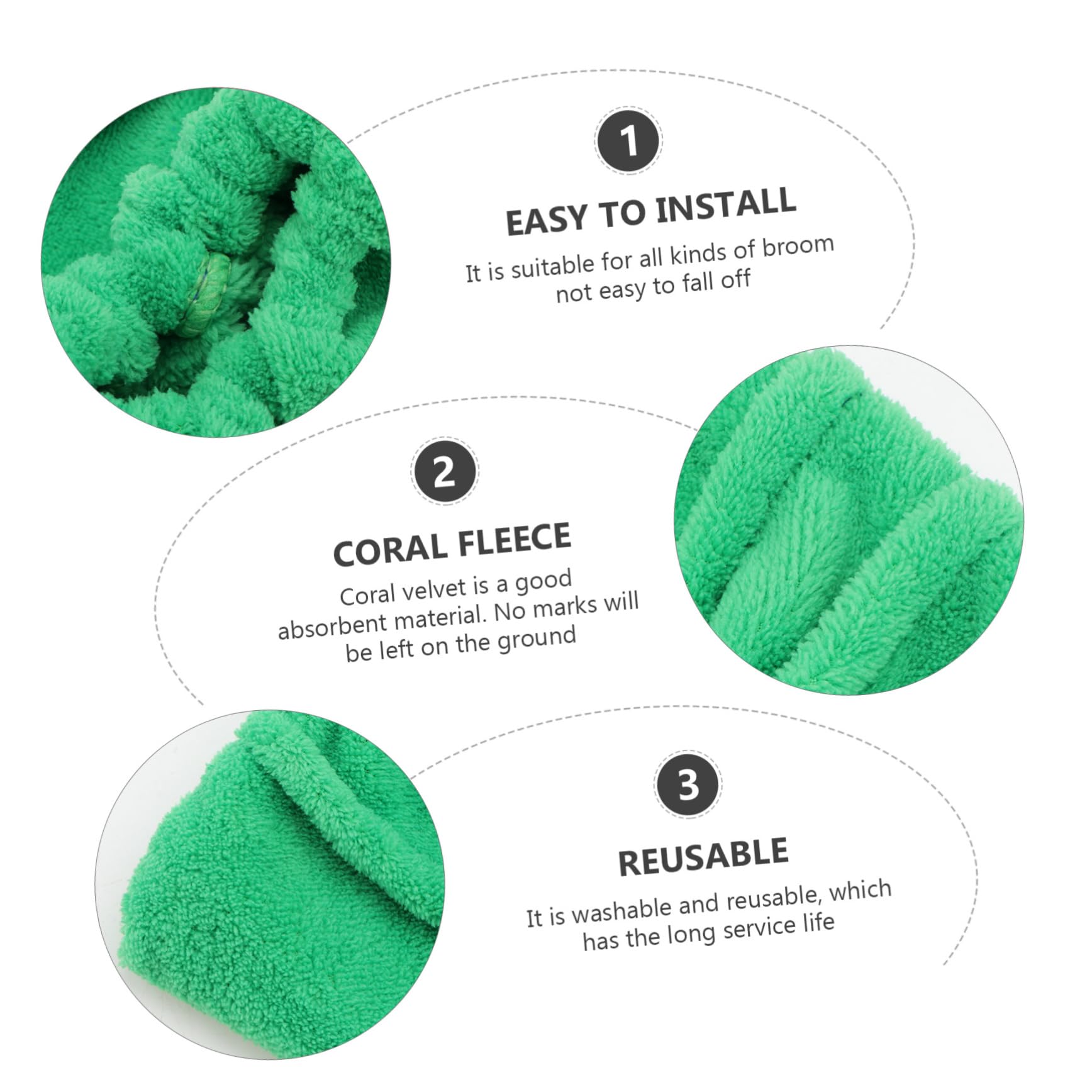 3 Piezas fregona de Escoba Fregar Escoba de Piso Pantuflas de fregona casa cleanseen paños cleansen paños trapeador de Limpieza Trapo de Piso paño de Escoba vellón de Coral Green
