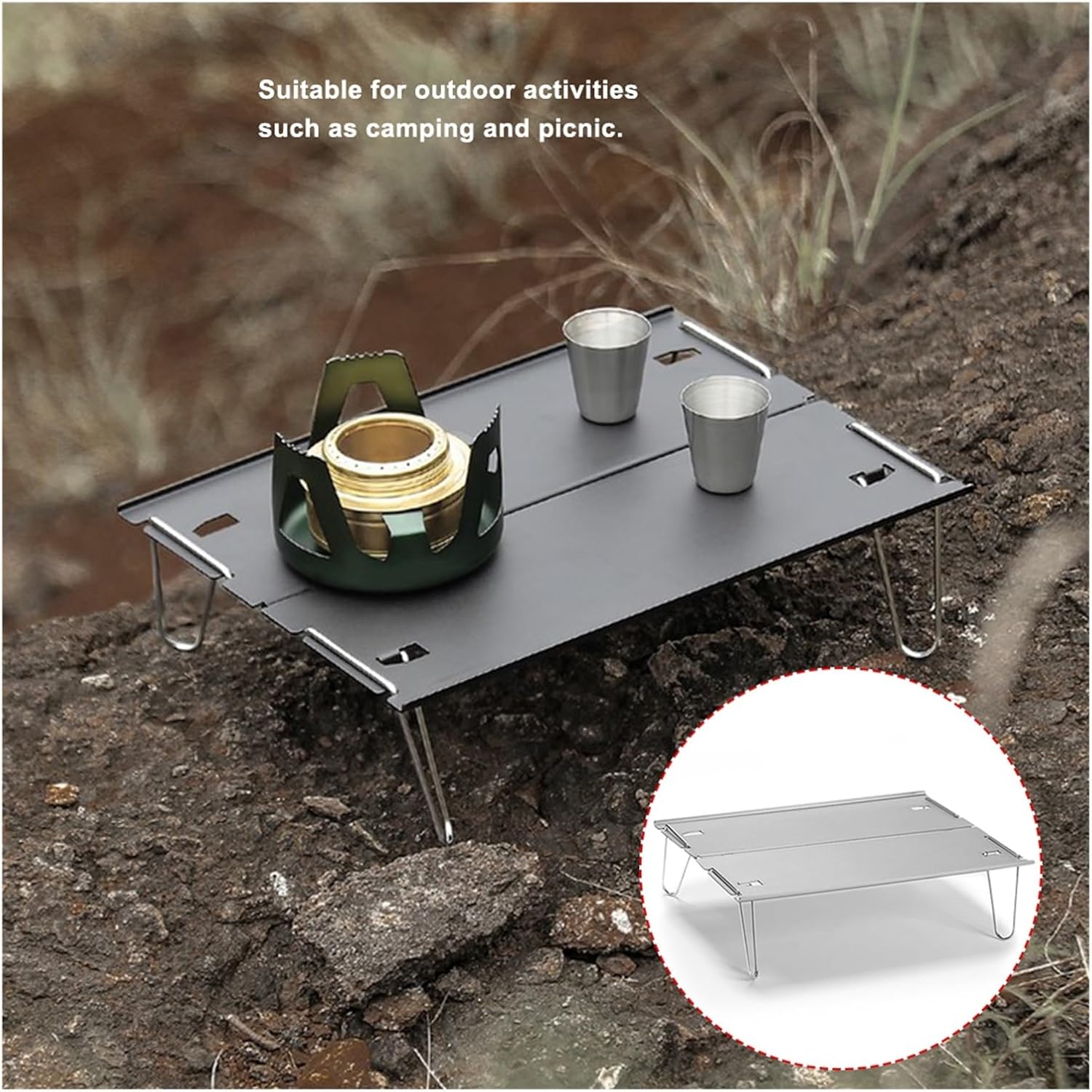 Folding Dining Table Aluminium Alloy Mini Table with Carry Bag Camping Barbecue Table Outdoor Picnic Desk Lightweight Hard-Topped Folding Table (Color : Black 30x21x8CM)