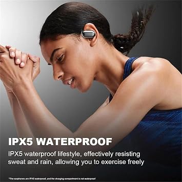 True Powerful Bluetooth 5.4 Open Ear Earbuds, IPX5 Waterproof, LCD Color Screen, Wireless Bluetooth, Non Ear Headphones, Gray