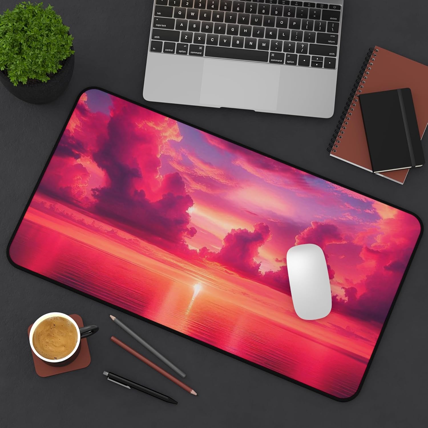 The Glowing Pink Horizon Desk Mat – Vibrant Florida Gulf Coast Sunset Design