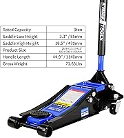 Vista 2 de 3 Ton Floor Jack, Heavy Duty Hydraulic Car Floor Jack, Low Profile Floor Jack, Steel Racing Floor Jack with 2 Piston Quick Lift Pump, Floor Jack