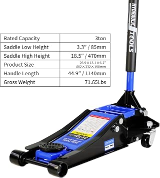 3 Ton Floor Jack, Hydraulic Low Profile Quick Rise Floor Jack with Dual Pump Pistons, Heavy Duty Steel Service Jack Hydraulic Car Jack, 6000 lbs Capacity, Lifting Range 3.3-18.5