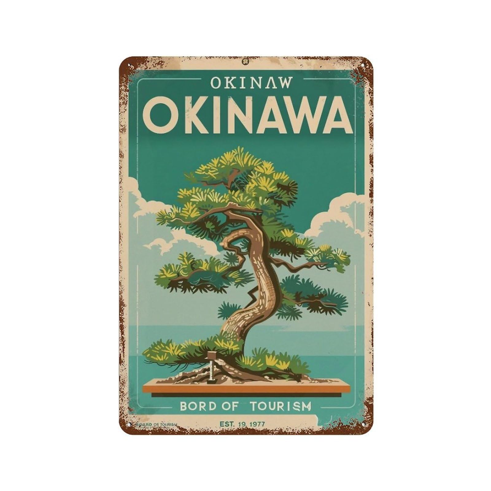 FHUYEURHRY Okinawa-Vintage-Travel_04 Wall Decor Retro Iron Vintage Art Metal Tin Sign Poster Modern Home Cofffee Club Art Bar Shop Decorations Style 30x20cm