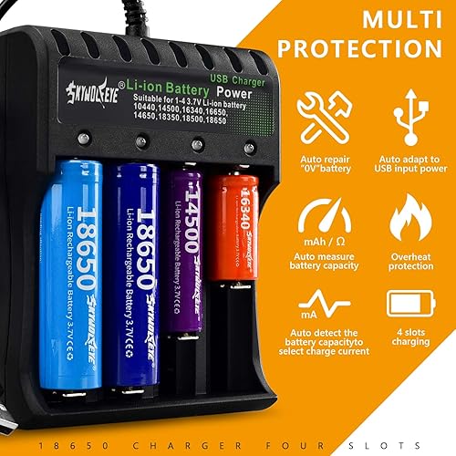 Miniatura 4 de Cargador de batería 18650 para cargador recargable de iones de litio de 4 bahías y USB inteligente universal de 4 ranuras para 10440 14500 16340