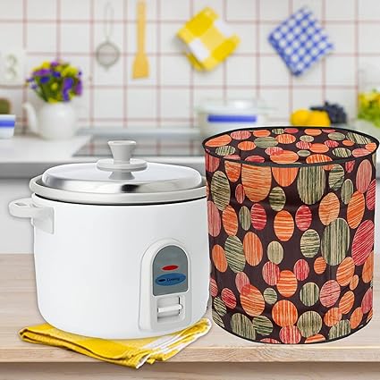 E-Retailer PVC Waterproof Automatic Cooker Cover for All Electric Rice cookers ( LXH-11X12.5 Inches, Orange, Circle Print)