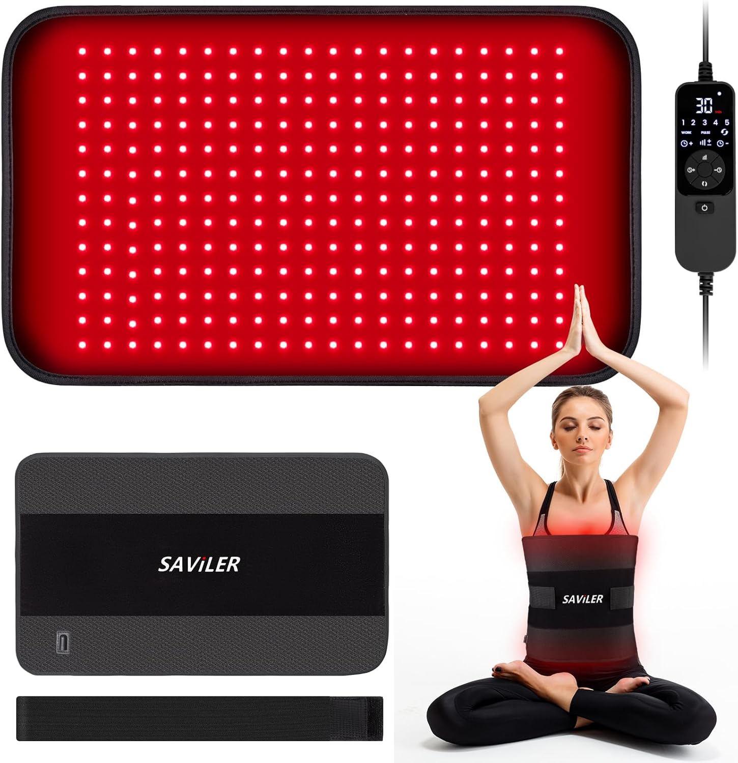 SAVILER® 260 LEDs Large Red Light Therapy Pad for Body, 32W 660nm & 850nm Near Infrared Light Therapy Wrap with Timer, Red Light Therapy Belt for Back Shoulder Joint Muscle