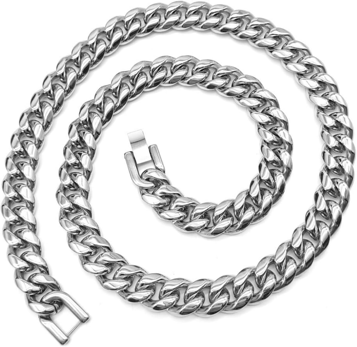 Cuban Link Chain Stainless Steel Necklace 22inch Chains For Men 10mm Wide Silver Chain For Men