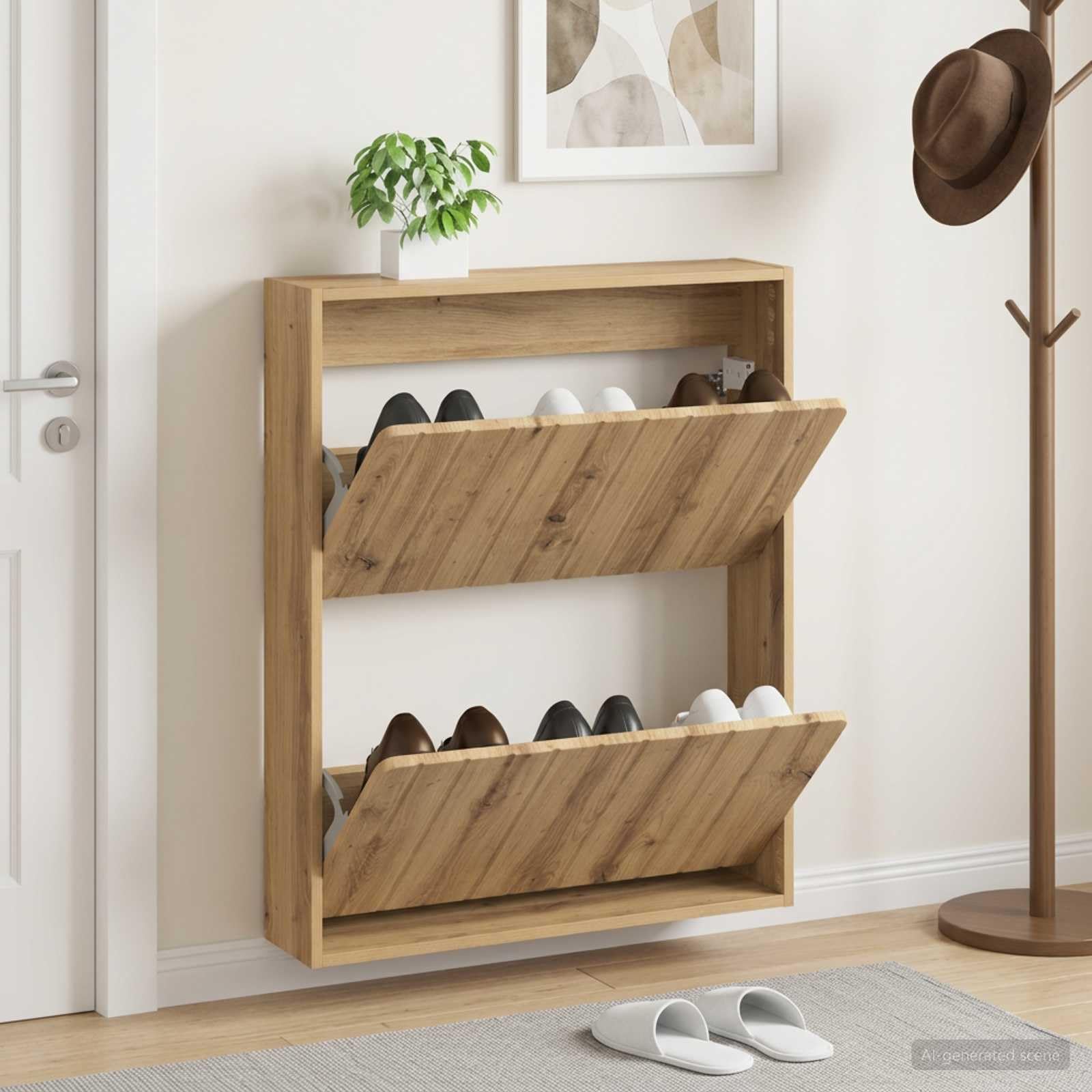 Scarpiera da parete in rovere Artisan 71 x 17 x 86 cm