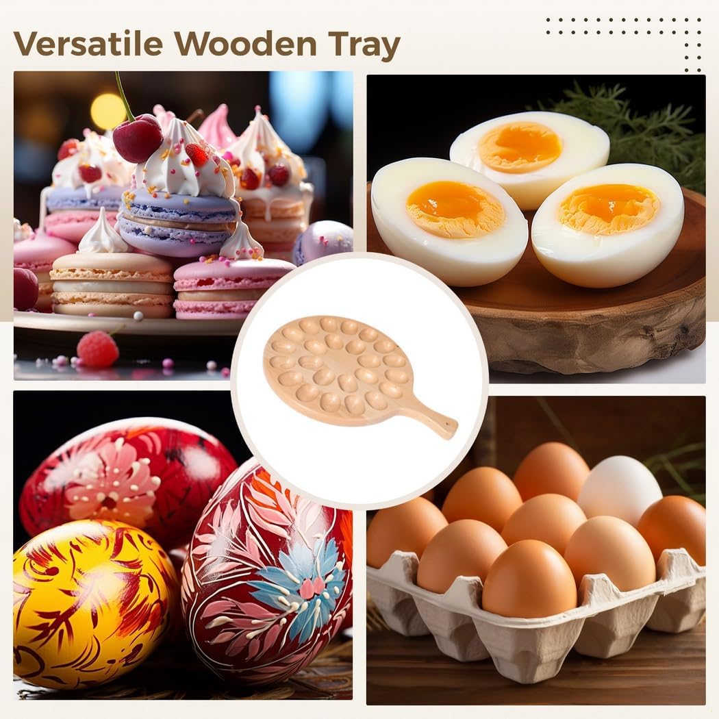 12-Inch 24-Slot Wooden Deviled Egg Tray, Reversible Charcuterie & Cheese Platter With Handle For Parties And Kitchen Use