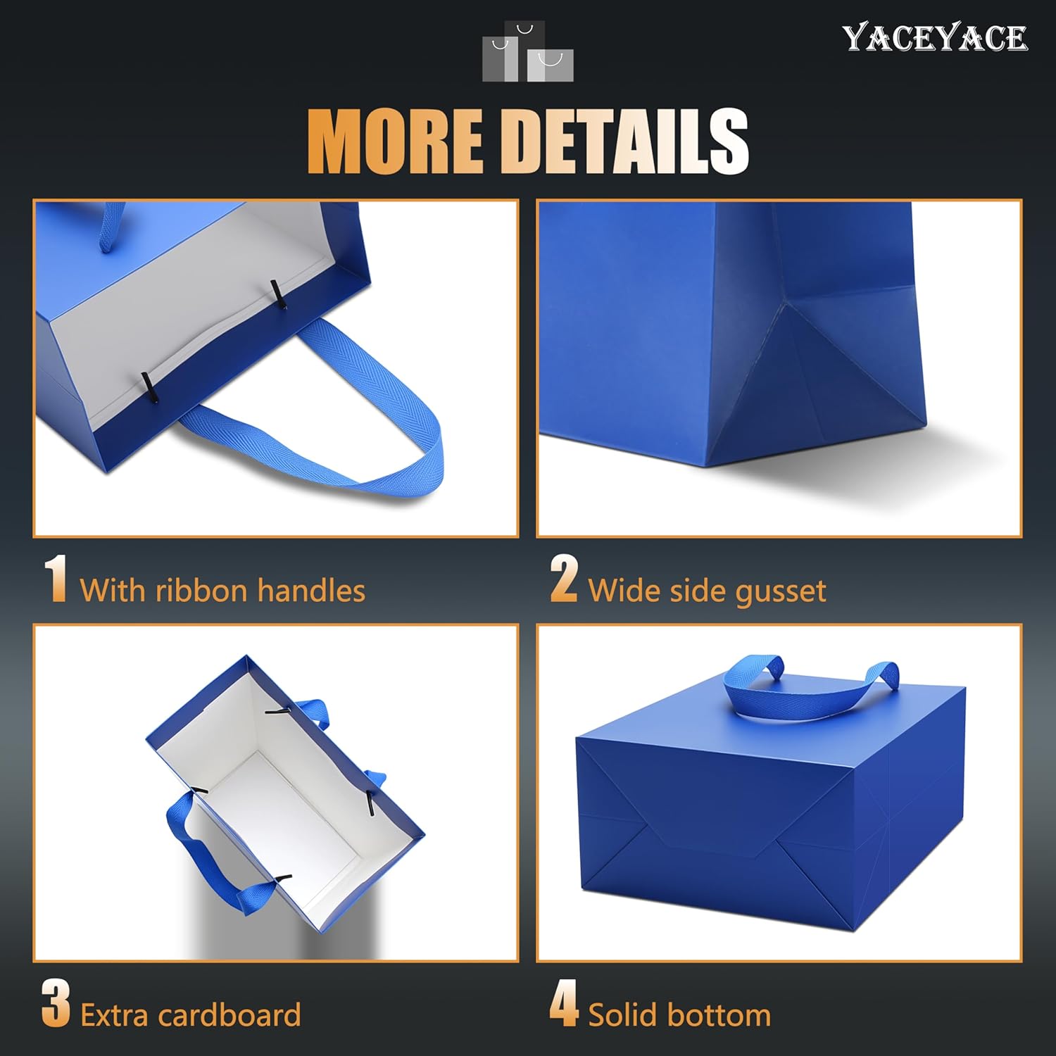 YACEYACE Blue Gift Bags 20Pack, 8"x10" Blue Gift Bags Bulk, Thick Kraft Paper Bag, Boutique Paper Bag for Party,Wedding, Baby Shower, Anniversary