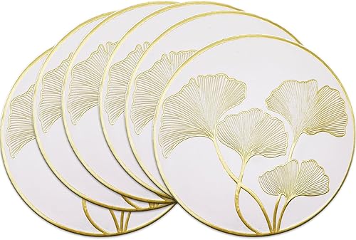 pigchcy Ginkgo - Juego de 6 manteles individuales metálicos dorados, manteles individuales de vinilo de plástico para mesa de comedor,