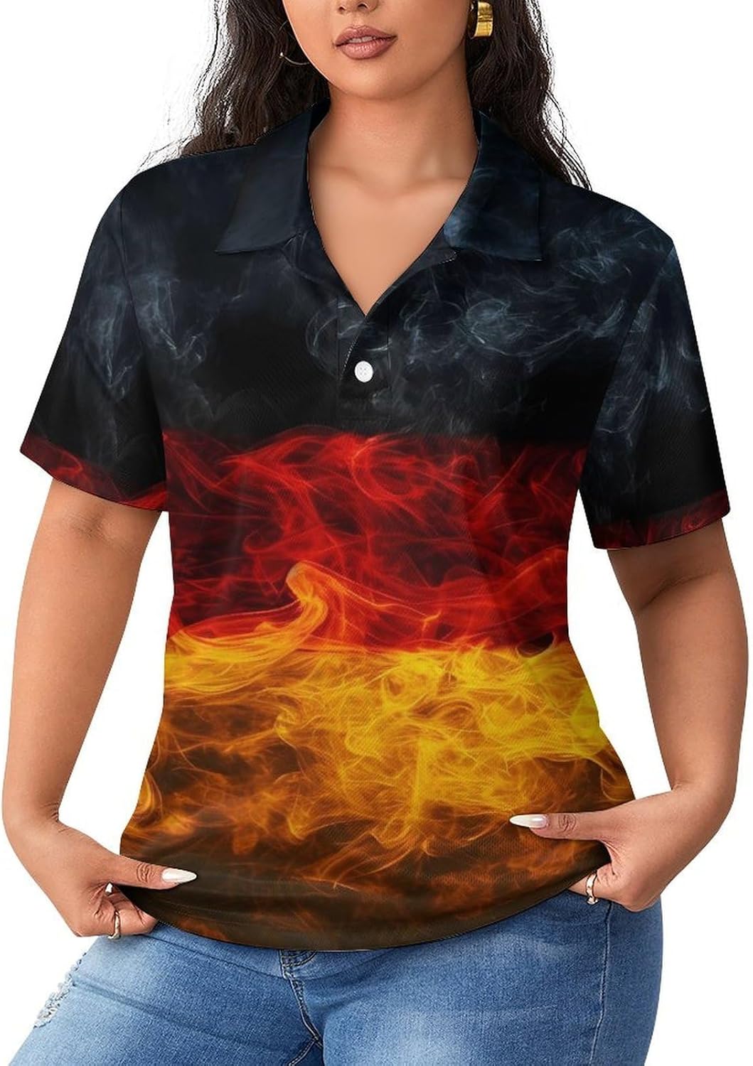 Germany Flag Womens Golf Polo Shirts Summer Short Sleeve Collared 3 Buttons T Shirt Activewear Tops